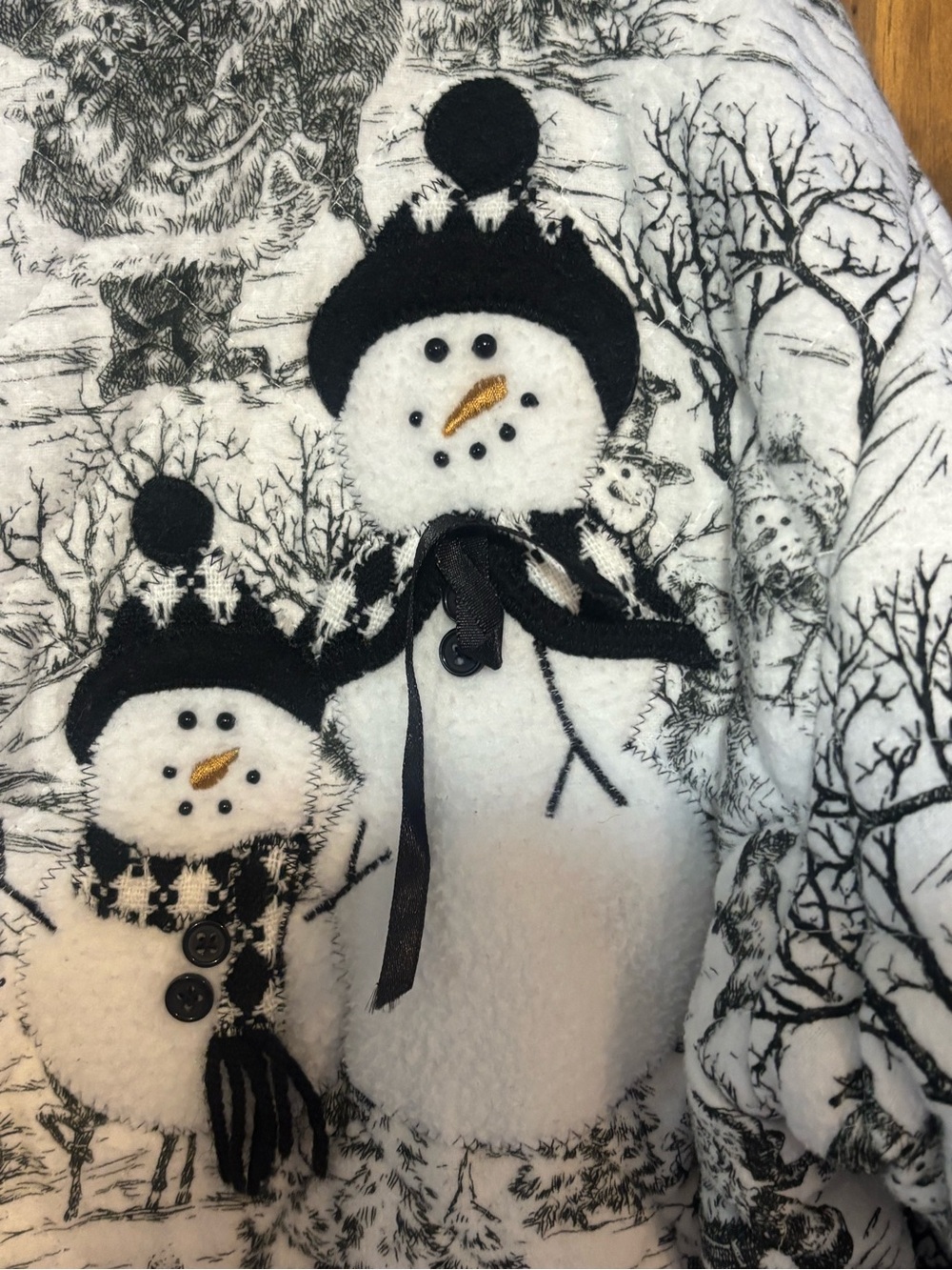 Vintage Quilted Snowman Christmas Jacket Black White Applique Winter Coat L - Picture 2 of 12